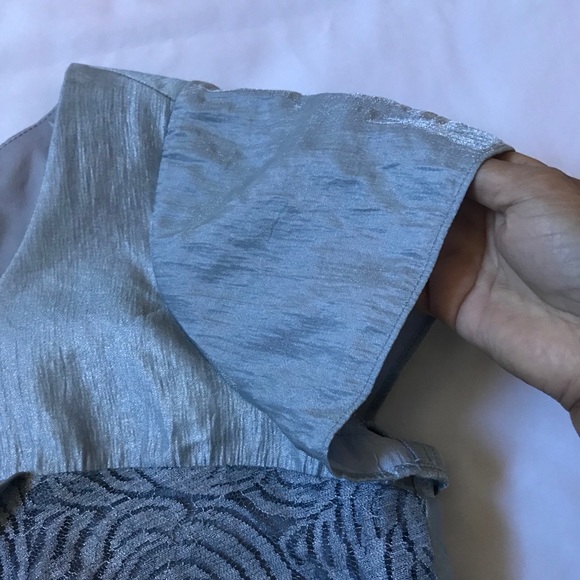 London Times Metallic Blue Lace Trim Ruffle Dress - Picture 5 of 15